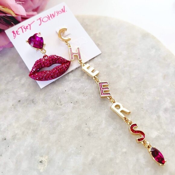 NWT Betsey Johnson "Cheers" New Years Holiday Rhinestone Lips Asymmetric… - Picture 1 of 6